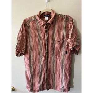 Patagonia Men's Short Sleeved Striped Hemphasis Button Up Shirt Size Medium